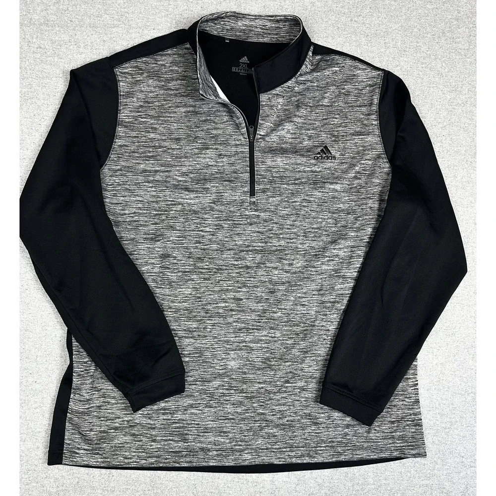 Adidas Pullover Mens‎ 2XL Gray Black Quarter Zip Long Sleeve Athletic Shirt
